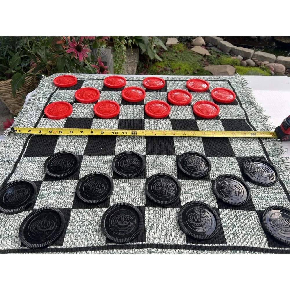 Jumbo Checkers Tic Tac Toe 3-in-1 Woven Rug Game 26” Complete With Bag